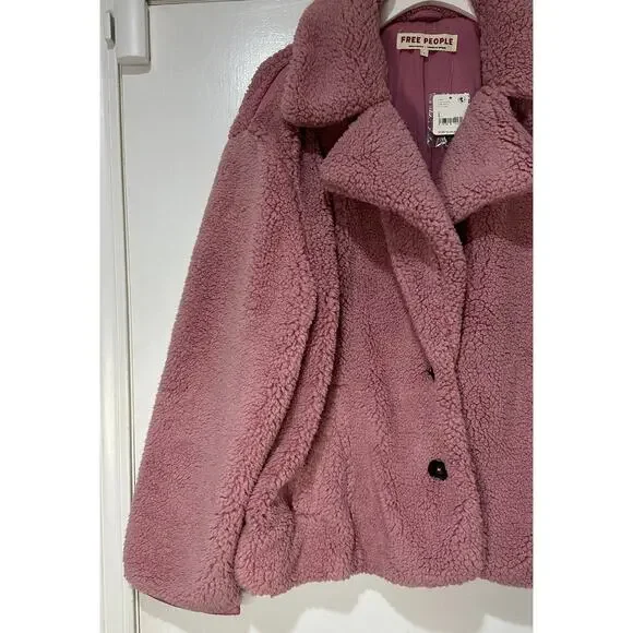 Free People Joplin Faux Fur Cozy Teddy Jacket Smoked Pink Size Large NWT Slouchy